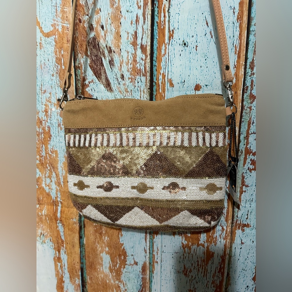 Ferchi Crossbody/Shoulder Purse Beautiful Gold Sequin Accents New With Tags